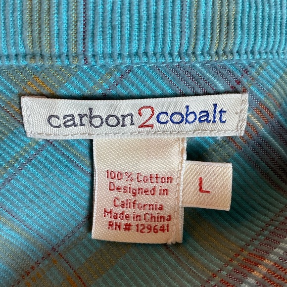 Carbon2cobalt Men’s Shirt Blue Plaid Button Up Long Sleeve Size L - Picture 6 of 7